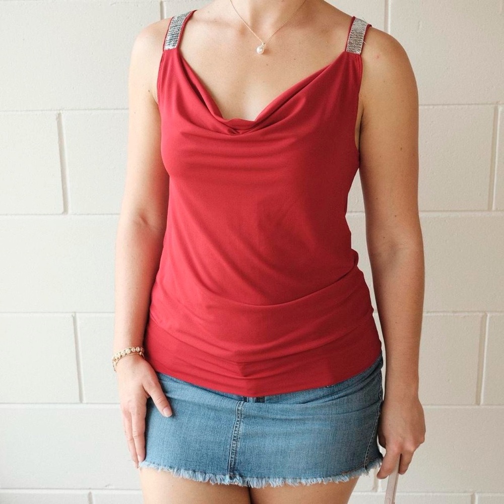 Heart Soul Red Draped Camisole with Silver Straps